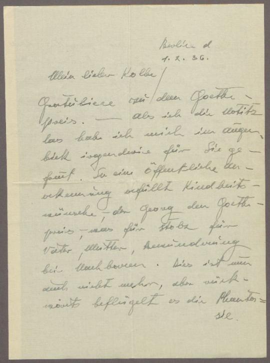 Brief von Philipp Harth an Georg Kolbe