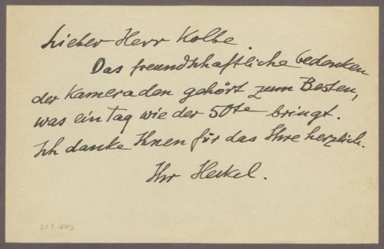 Brief von Erich Heckel an Georg Kolbe