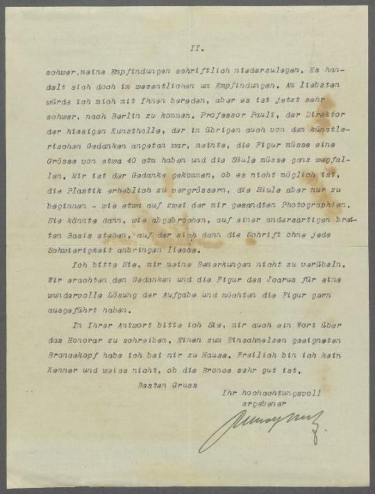 Brief von Rudolf Hertz an Georg Kolbe
