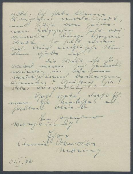 Brief von Annie Hensler-Möring an Georg Kolbe