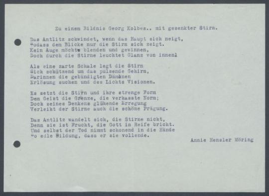 Brief von Annie Hensler-Möring an Georg Kolbe