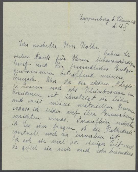 Brief von Ilse von Kanitz an Georg Kolbe