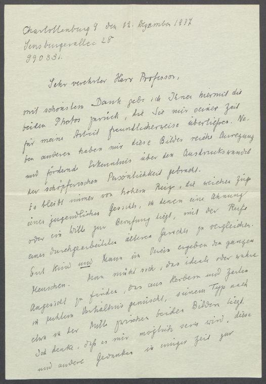 Brief von Mario Krammer an Georg Kolbe