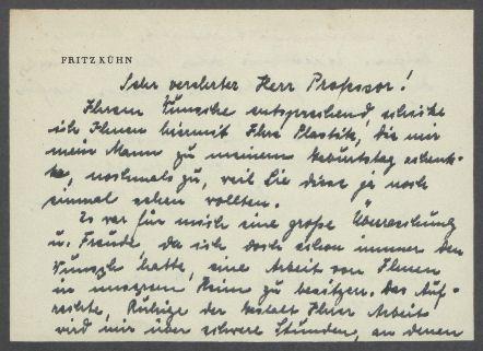 Brief von Gertrud Kühn an Georg Kolbe