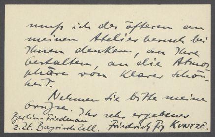 Brief von Friedrich-Franz Kuntze an Georg Kolbe