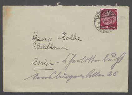 Brief von Lies Leeser an Georg Kolbe