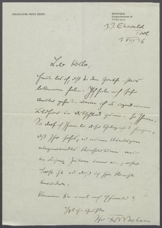 Brief von Fritz Behn an Georg Kolbe