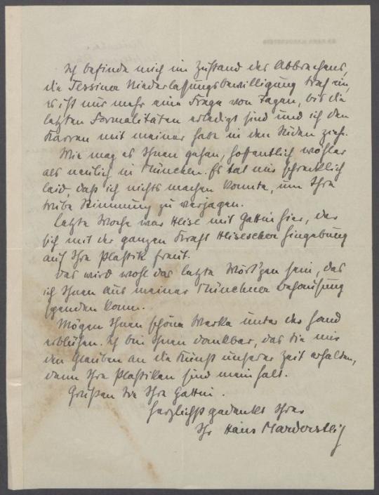 Brief von Giovanni Mardersteig an Georg Kolbe