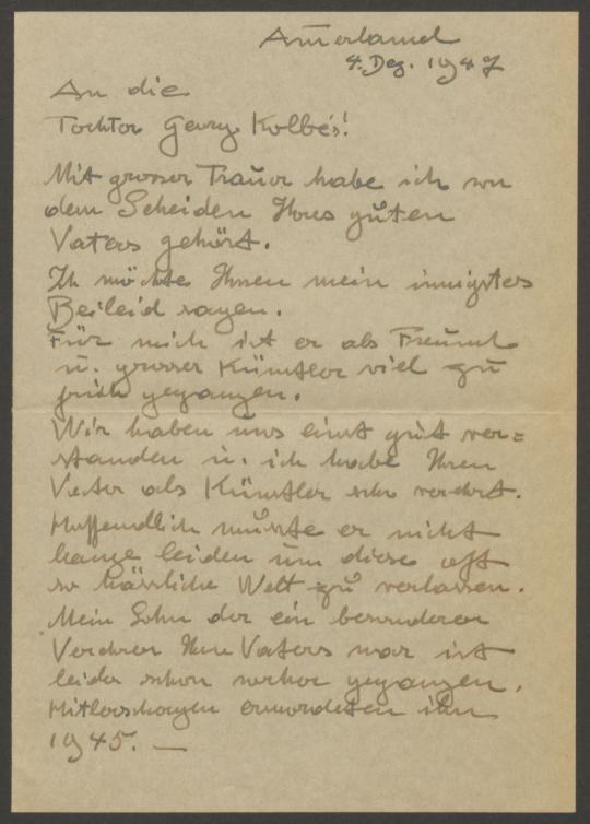 Briefe von Colombo Max an Georg Kolbe und an Leonore Keudell