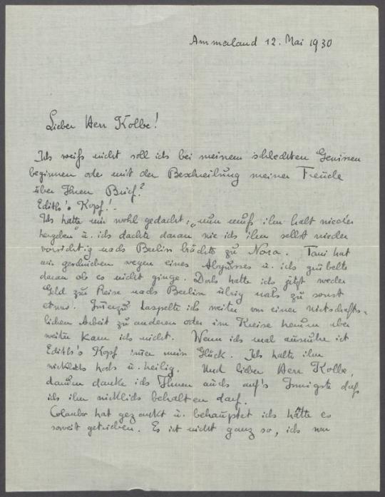 Brief von Paula Cecilie Max an Georg Kolbe