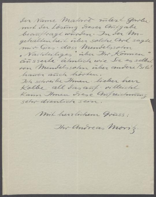 Brief von Andreas Moritz an Georg Kolbe