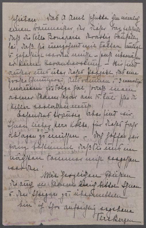 Brief von Vera von Bergen-Dirksen an Georg Kolbe