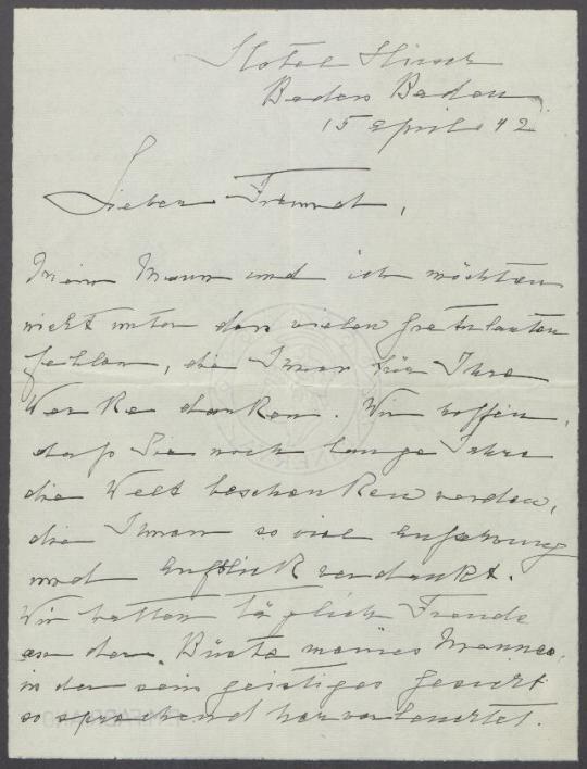 Brief von Helene von Nostitz an Georg Kolbe