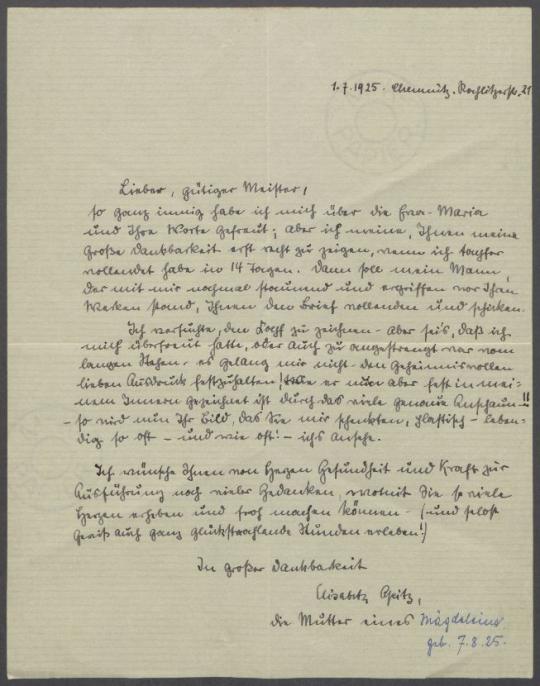 Briefe von Elisabeth Opitz an Georg Kolbe