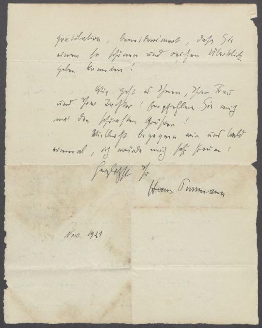 Brief von Hans Purrmann an Georg Kolbe