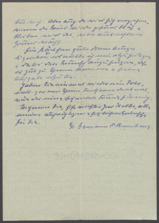 Brief von Hermann F. Reemtsma an Georg Kolbe