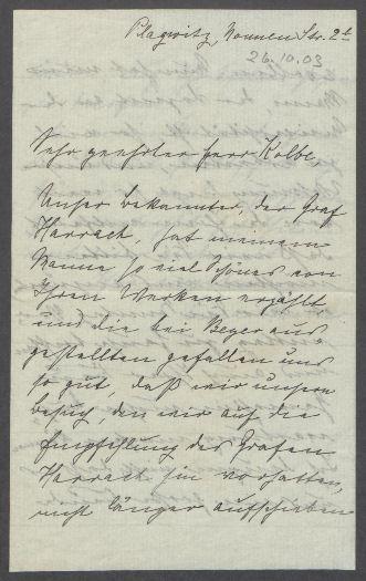 Brief von Lina Richter an Georg Kolbe