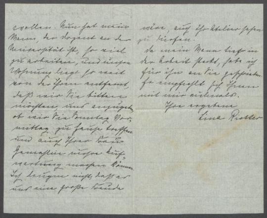 Brief von Lina Richter an Georg Kolbe