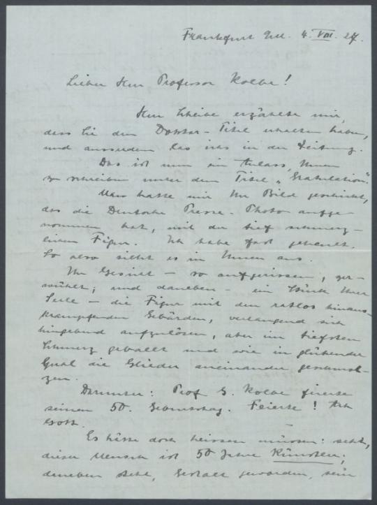 Briefe von Ottilie Schäfer an Georg Kolbe