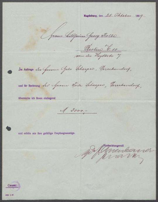 Briefe von Fritz Schaeper [Gebrüder Schaeper, Peseckendorf] an Georg Kolbe