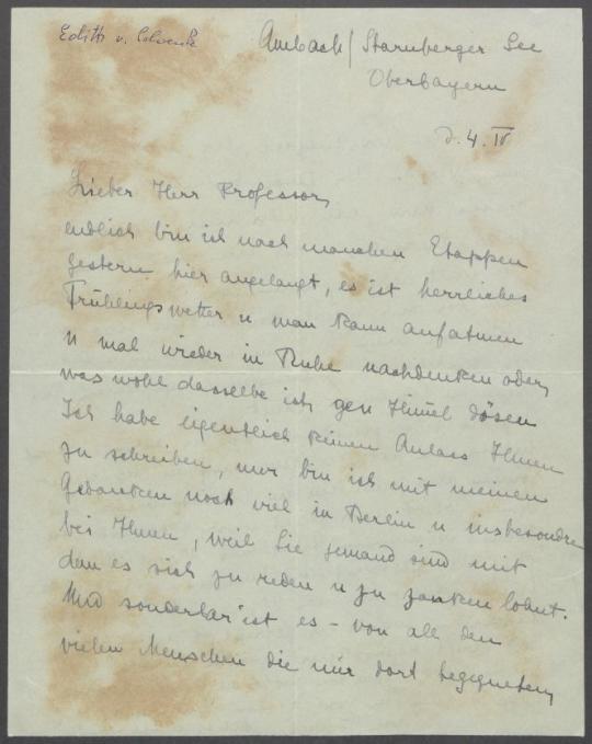 Brief von Edith von Schrenck an Georg Kolbe