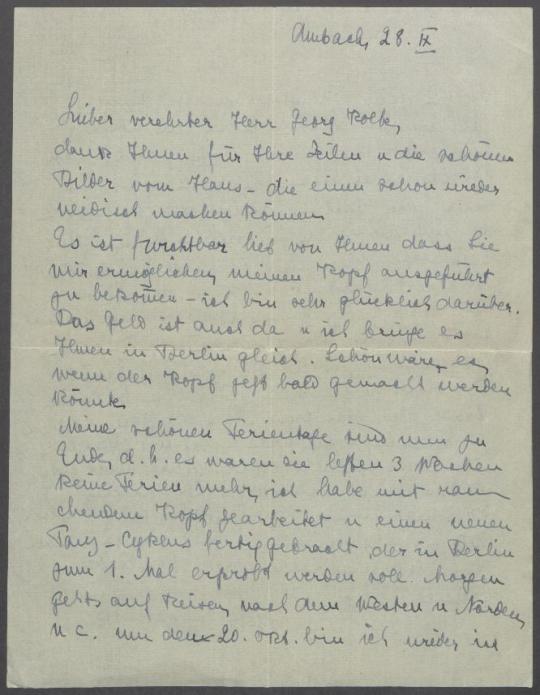 Brief von Edith von Schrenck an Georg Kolbe