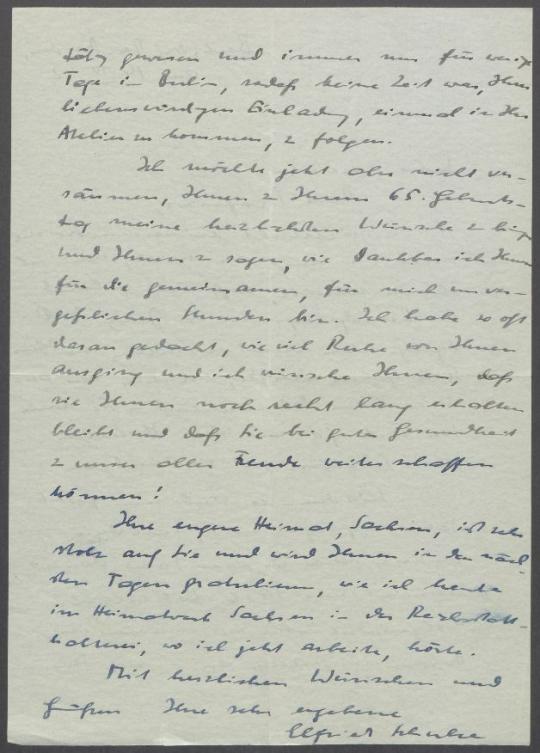 Brief von Elfried Schulze an Georg Kolbe