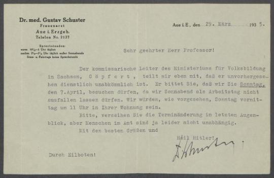 Briefe von Gustav Schuster an Georg Kolbe