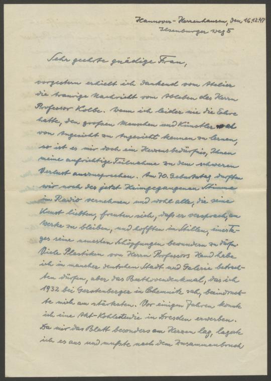 Briefe von Roland Solbach an Georg Kolbe