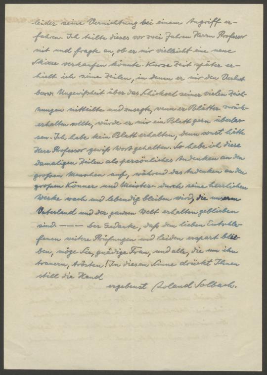 Briefe von Roland Solbach an Georg Kolbe