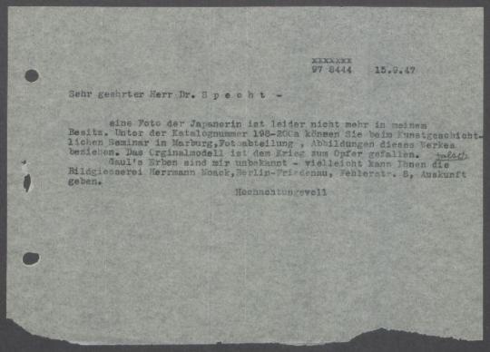 Briefwechsel zwischen Kurt Specht und Georg Kolbe