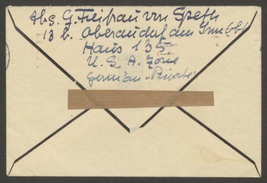 Brief von Gabriele Freifrau von Speth an Georg Kolbe