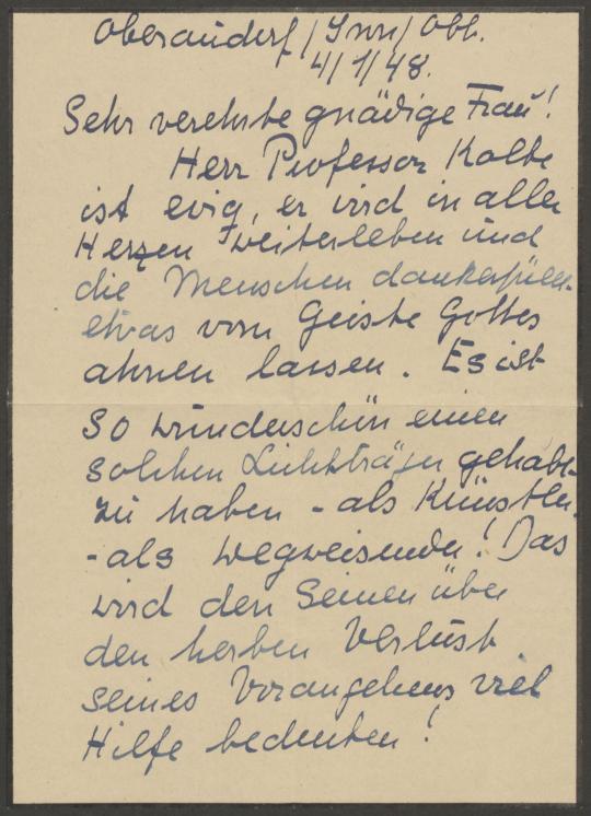 Brief von Gabriele Freifrau von Speth an Georg Kolbe