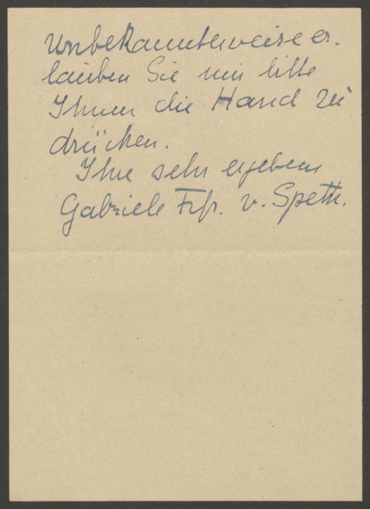 Brief von Gabriele Freifrau von Speth an Georg Kolbe