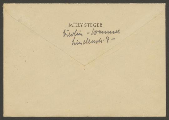 Briefe von Milly Steger an Georg Kolbe und an Leonore von Keudell