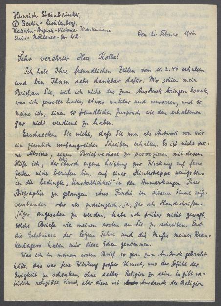 Briefe von Heinrich Steinbrinker an Georg Kolbe