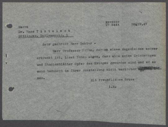 Briefwechsel zwischen Hans Tintelnot und Georg Kolbe