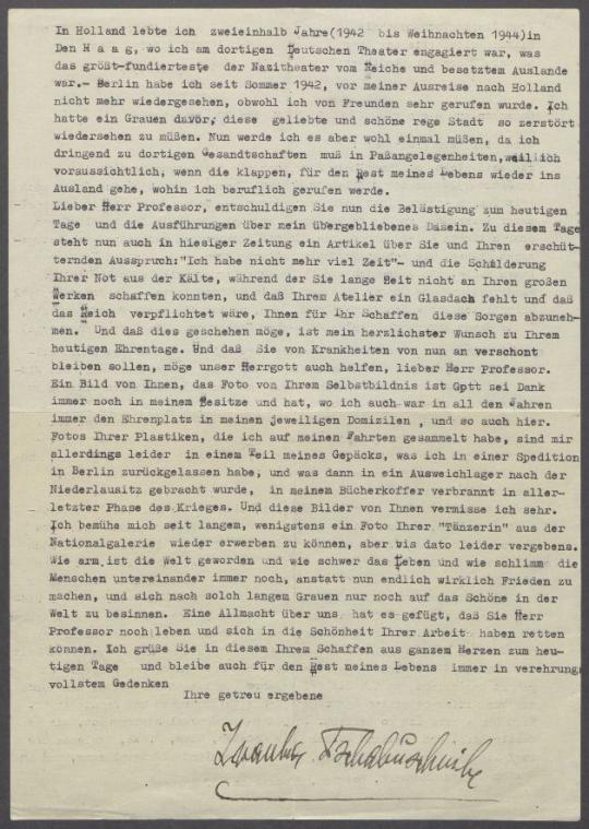 Brief von Ivanka Tschabuschnik an Georg Kolbe