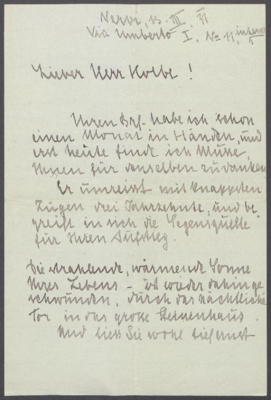 Brief von Hans Weber-Tyrol an Georg Kolbe