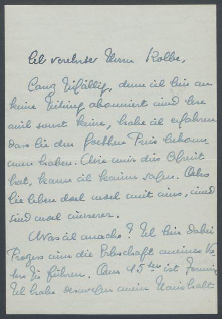 Briefe von Désirée Zimmermann-Klinger an Georg Kolbe