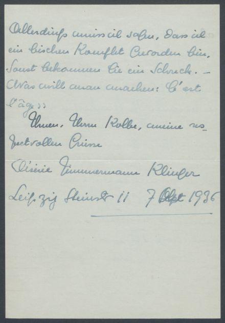 Briefe von Désirée Zimmermann-Klinger an Georg Kolbe