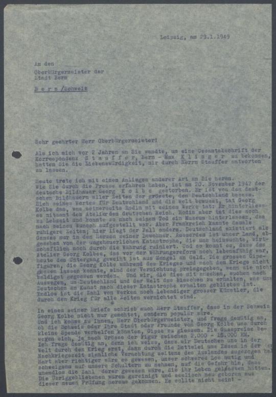 Briefe von Désirée Zimmermann-Klinger an Georg Kolbe
