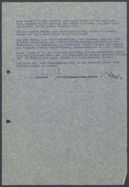 Briefe von Désirée Zimmermann-Klinger an Georg Kolbe