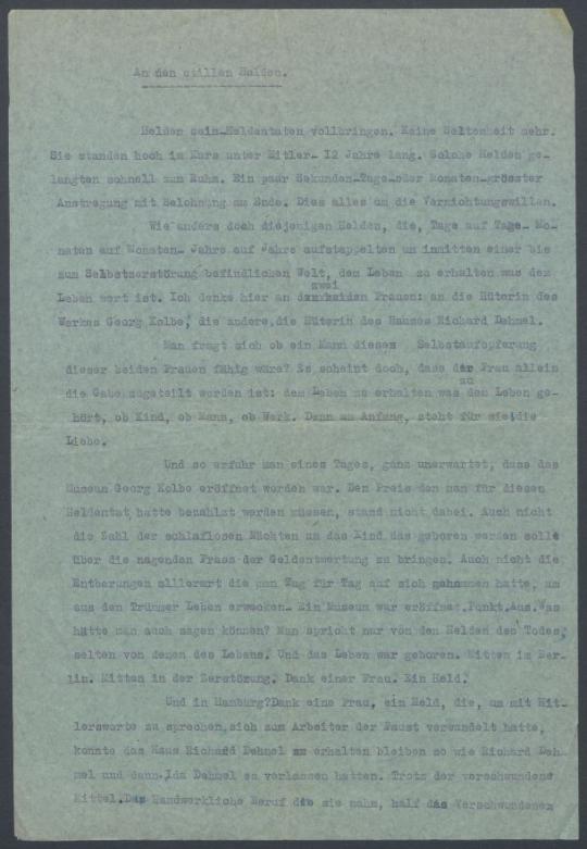 Briefe von Désirée Zimmermann-Klinger an Georg Kolbe