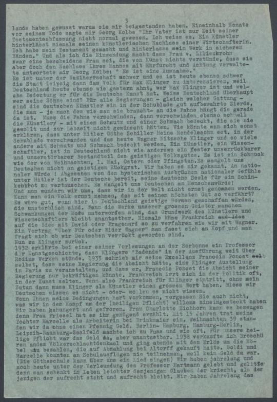 Briefe von Désirée Zimmermann-Klinger an Georg Kolbe