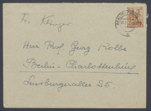 Briefe von Désirée Zimmermann-Klinger an Georg Kolbe