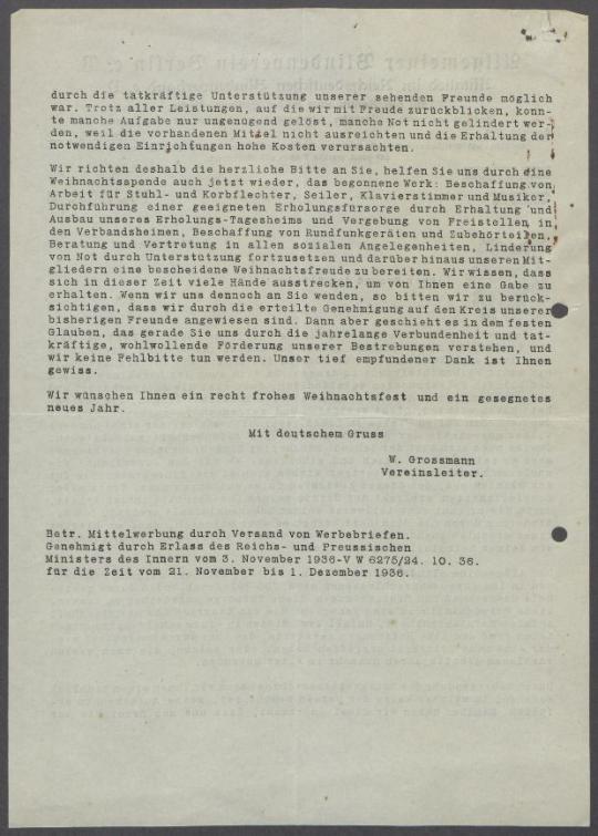 Brief vom Allgemeinen Blindenverein Berlin e.V. an Georg Kolbe