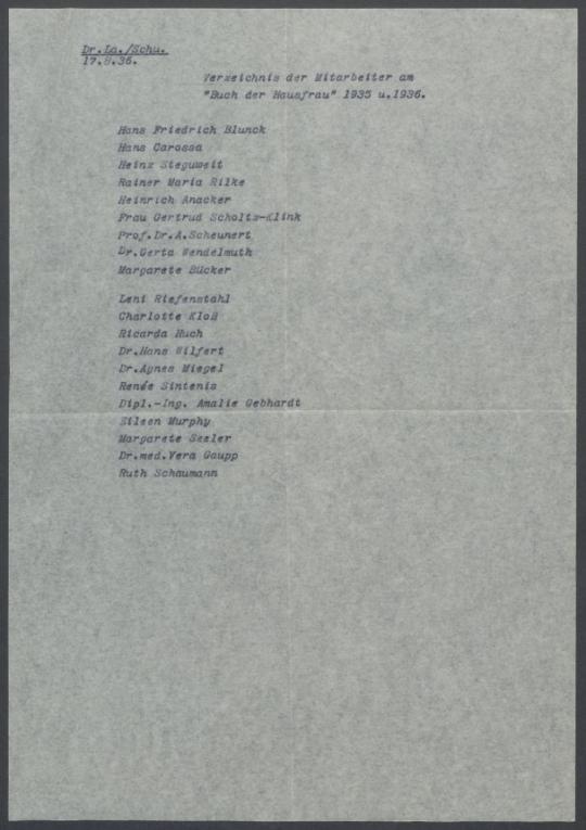 Briefwechsel zwischen Irmgard Landgrebe [Schriftleitung "Buch der Hausfrau"] und Georg Kolbe