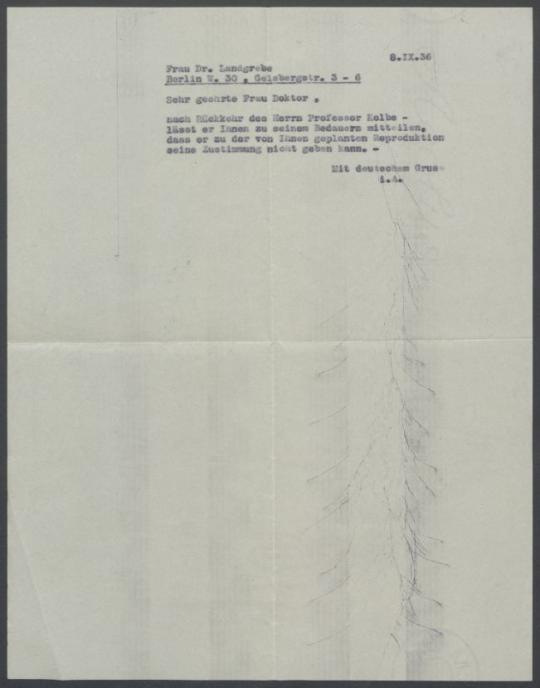 Briefwechsel zwischen Irmgard Landgrebe [Schriftleitung "Buch der Hausfrau"] und Georg Kolbe