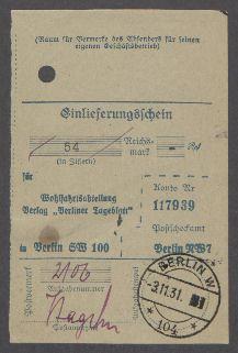 Briefe von Berliner Tageblatt, Wohlfahrts-Abteilung an Georg Kolbe
